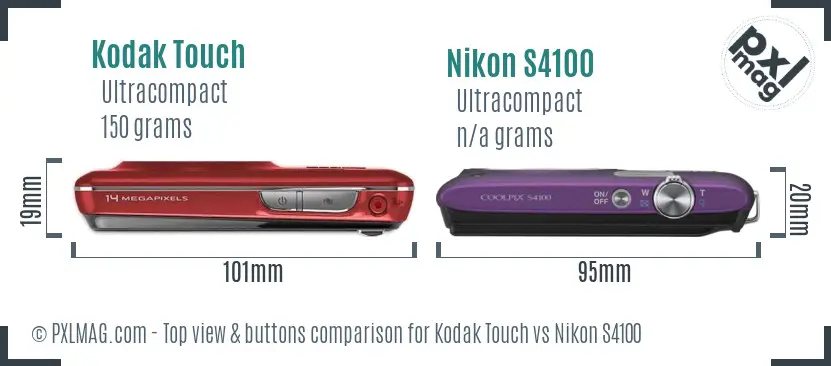 Kodak Touch vs Nikon S4100 top view buttons comparison