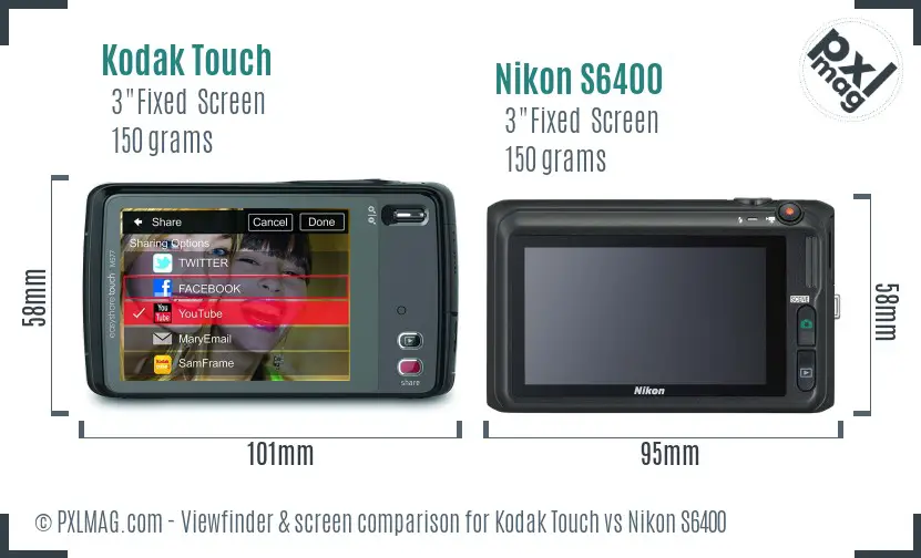 Kodak Touch vs Nikon S6400 Screen and Viewfinder comparison