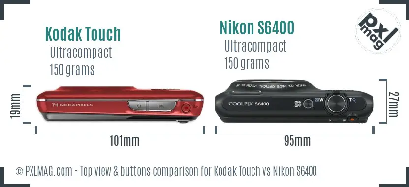 Kodak Touch vs Nikon S6400 top view buttons comparison