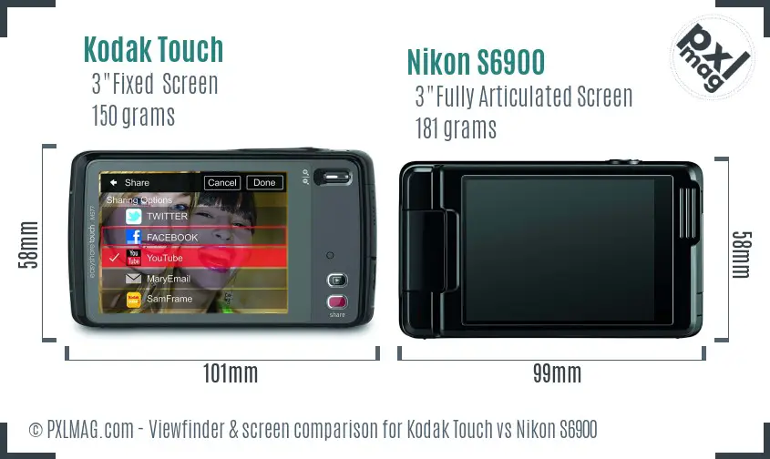 Kodak Touch vs Nikon S6900 Screen and Viewfinder comparison