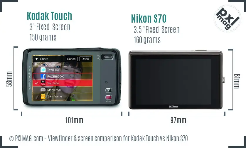 Kodak Touch vs Nikon S70 Screen and Viewfinder comparison Kodak Touch vs Nikon S70 Screen and Viewfinder comparison