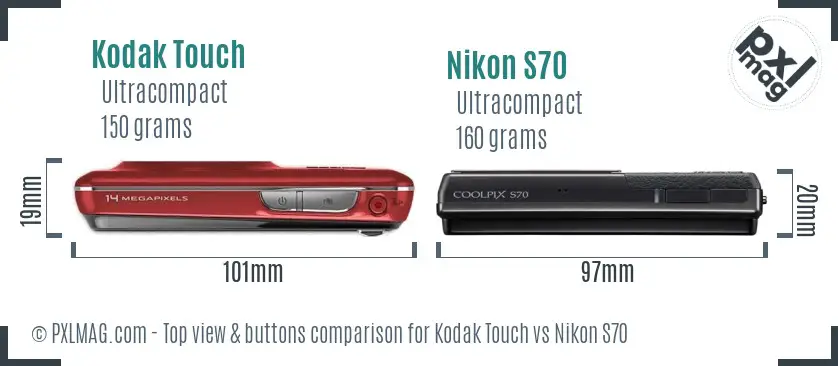 Kodak Touch vs Nikon S70 top view buttons comparison Kodak Touch vs Nikon S70 top view buttons comparison