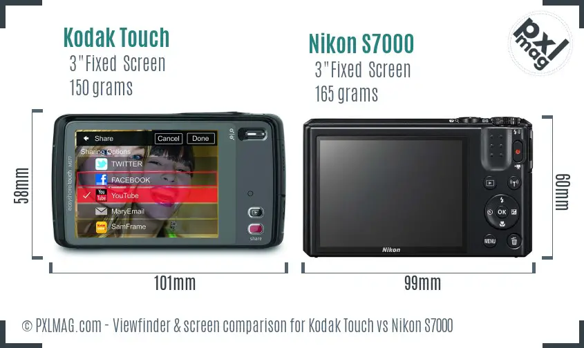 Kodak Touch vs Nikon S7000 Screen and Viewfinder comparison