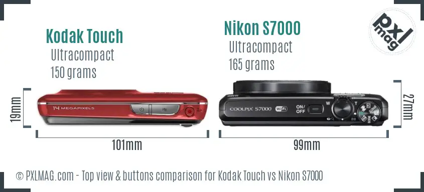 Kodak Touch vs Nikon S7000 top view buttons comparison