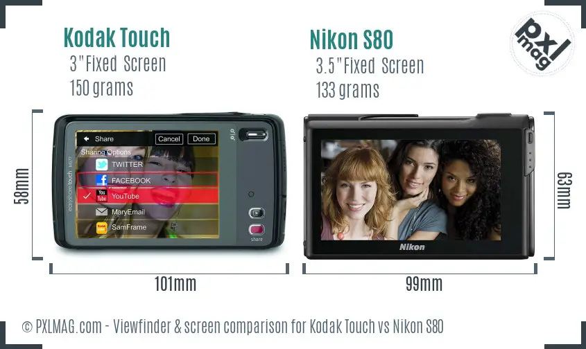 Kodak Touch vs Nikon S80 Screen and Viewfinder comparison
