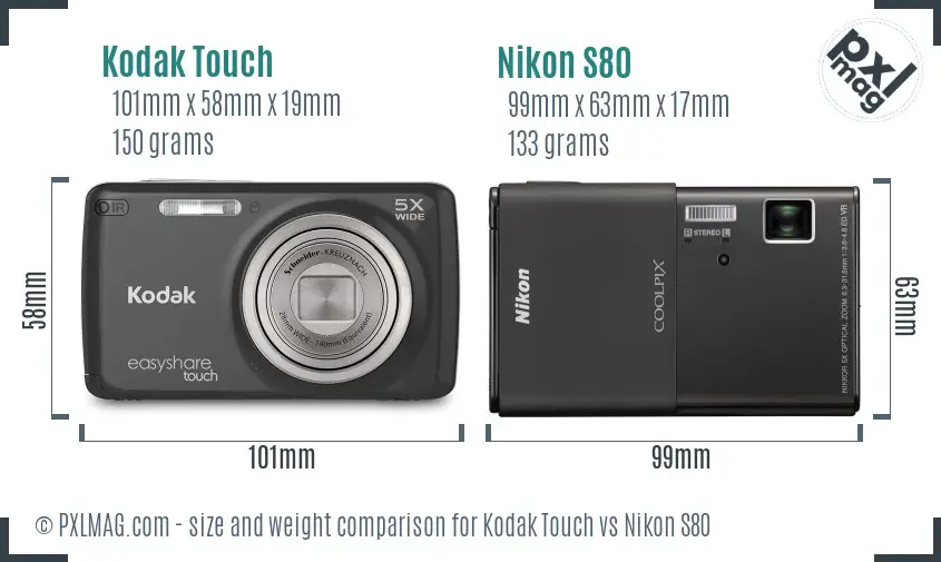 Kodak Touch vs Nikon S80 size comparison
