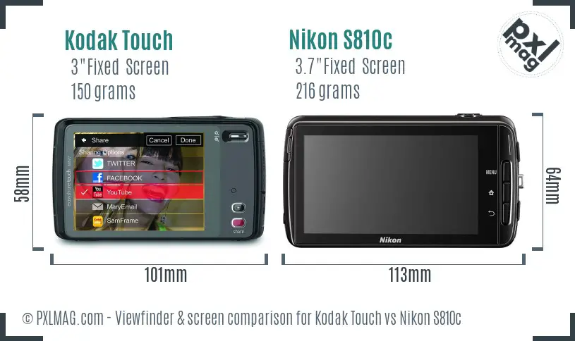 Kodak Touch vs Nikon S810c Screen and Viewfinder comparison