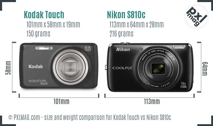 Kodak Touch vs Nikon S810c size comparison