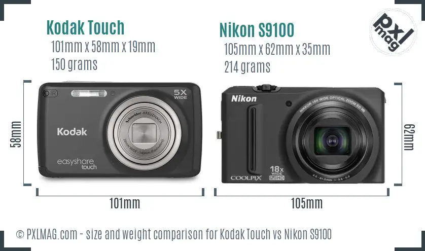 Kodak Touch vs Nikon S9100 size comparison