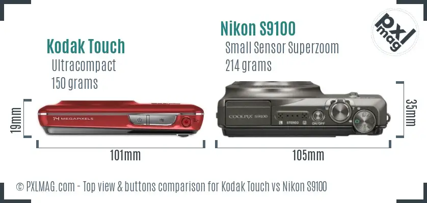Kodak Touch vs Nikon S9100 top view buttons comparison