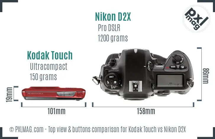 Kodak Touch vs Nikon D2X top view buttons comparison