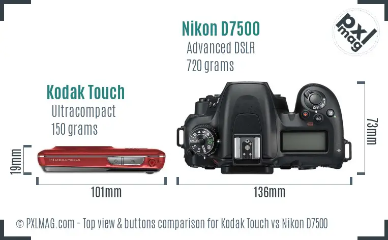 Kodak Touch vs Nikon D7500 top view buttons comparison