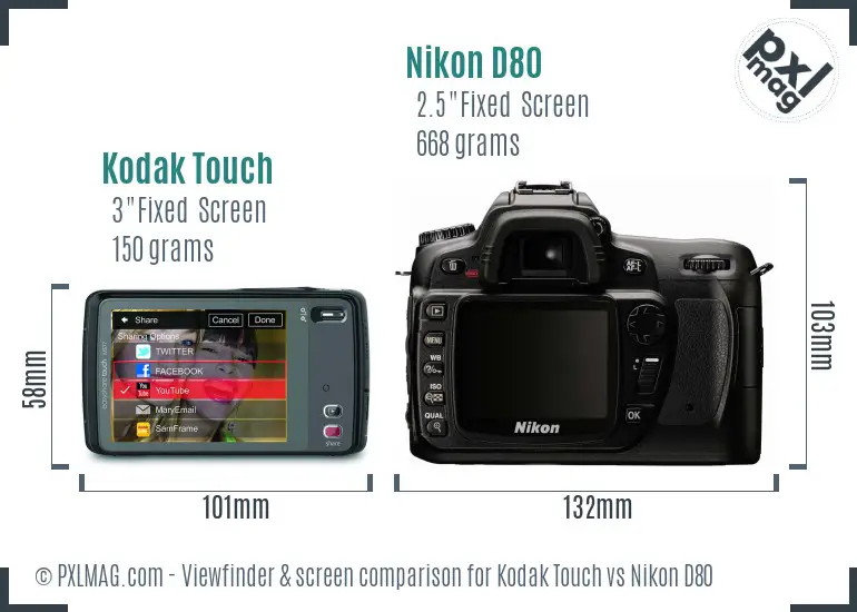 Kodak Touch vs Nikon D80 Screen and Viewfinder comparison