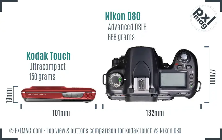 Kodak Touch vs Nikon D80 top view buttons comparison