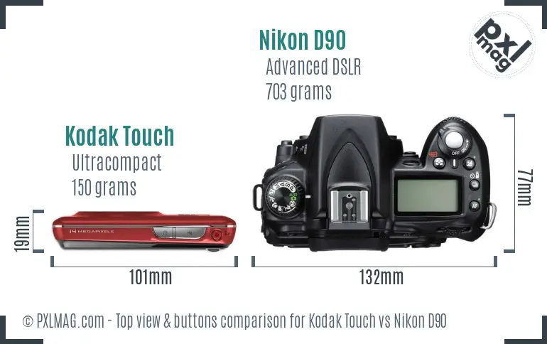 Kodak Touch vs Nikon D90 top view buttons comparison