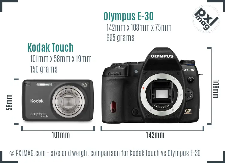 Kodak Touch vs Olympus E-30 size comparison