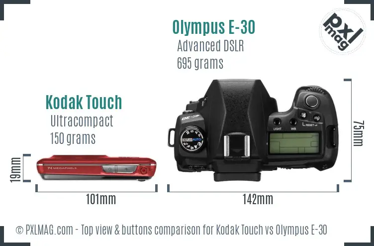 Kodak Touch vs Olympus E-30 top view buttons comparison