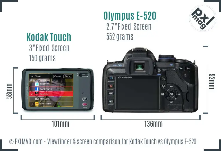 Kodak Touch vs Olympus E-520 Screen and Viewfinder comparison