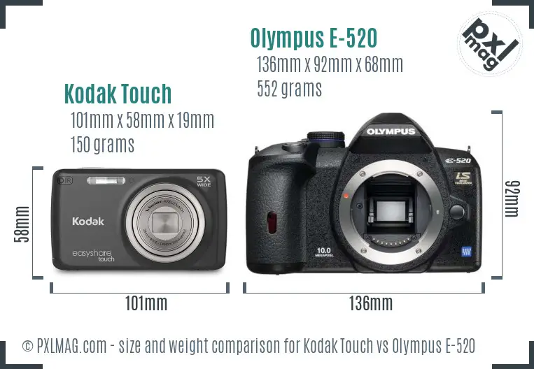 Kodak Touch vs Olympus E-520 size comparison