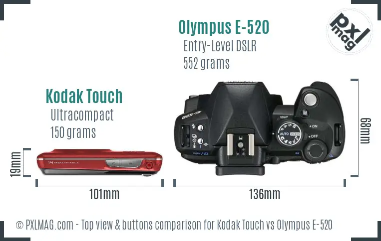 Kodak Touch vs Olympus E-520 top view buttons comparison