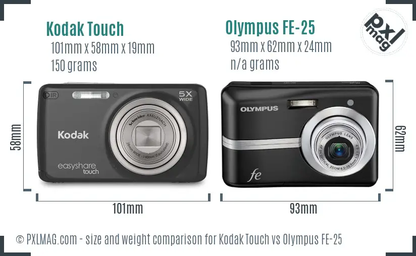 Kodak Touch vs Olympus FE-25 size comparison