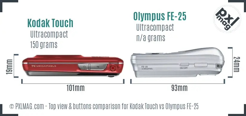 Kodak Touch vs Olympus FE-25 top view buttons comparison