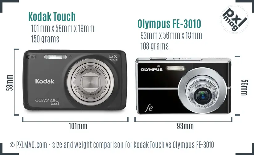 Kodak Touch vs Olympus FE-3010 size comparison