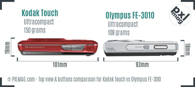 Kodak Touch vs Olympus FE-3010 top view buttons comparison