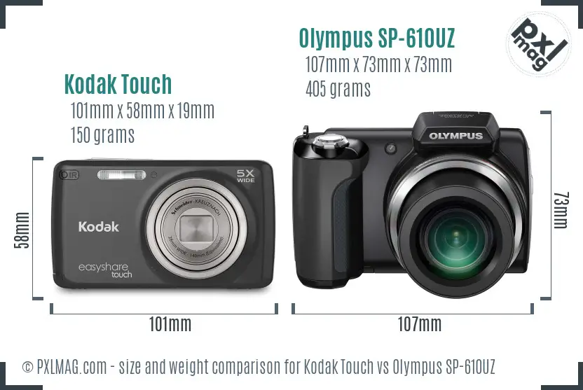 Kodak Touch vs Olympus SP-610UZ size comparison
