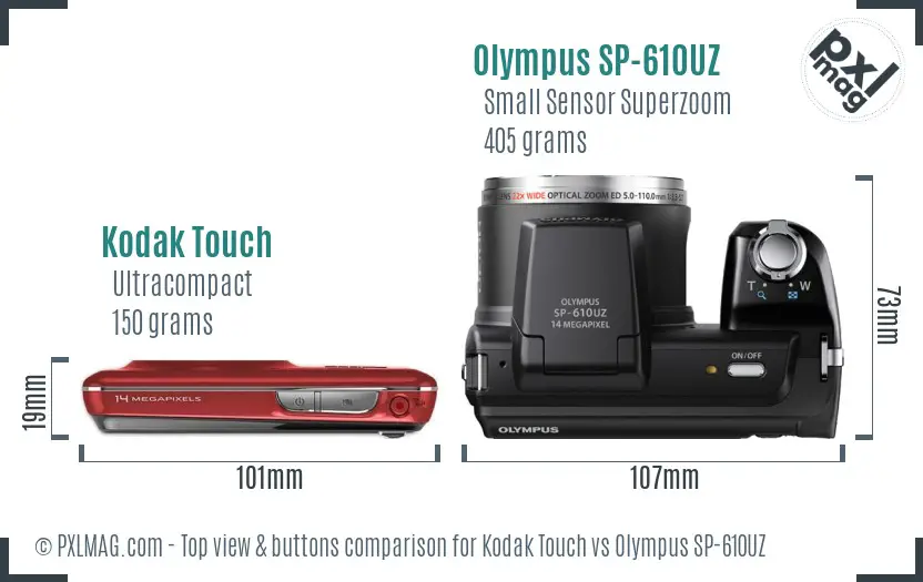 Kodak Touch vs Olympus SP-610UZ top view buttons comparison