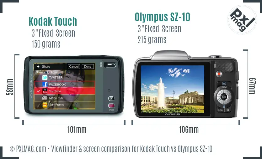 Kodak Touch vs Olympus SZ-10 Screen and Viewfinder comparison