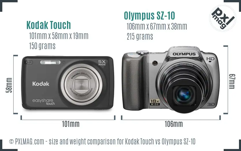 Kodak Touch vs Olympus SZ-10 size comparison