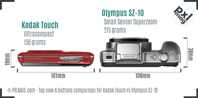 Kodak Touch vs Olympus SZ-10 top view buttons comparison