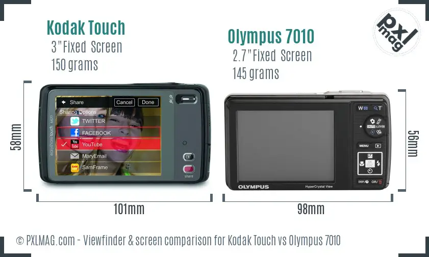 Kodak Touch vs Olympus 7010 Screen and Viewfinder comparison