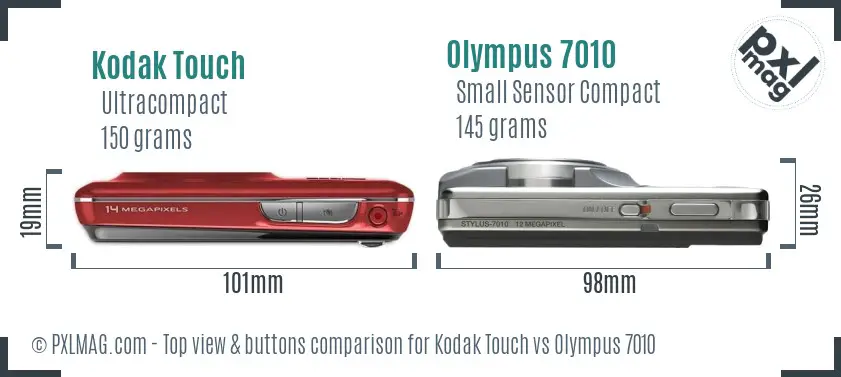 Kodak Touch vs Olympus 7010 top view buttons comparison