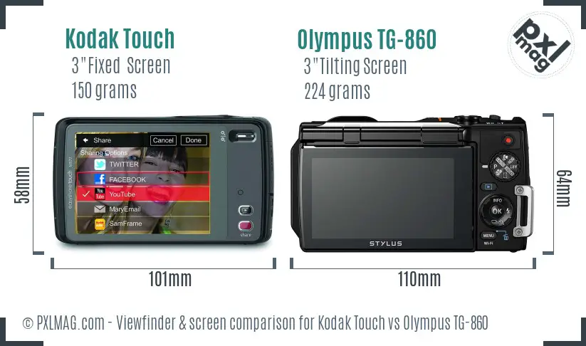 Kodak Touch vs Olympus TG-860 Screen and Viewfinder comparison
