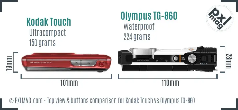 Kodak Touch vs Olympus TG-860 top view buttons comparison