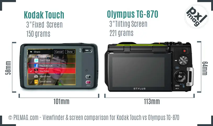Kodak Touch vs Olympus TG-870 Screen and Viewfinder comparison