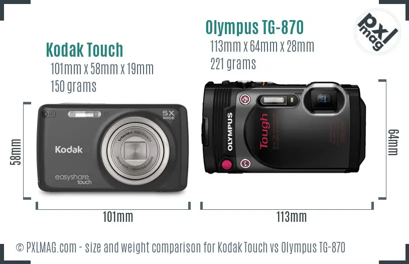 Kodak Touch vs Olympus TG-870 size comparison