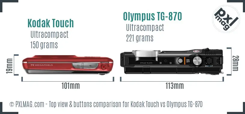 Kodak Touch vs Olympus TG-870 top view buttons comparison