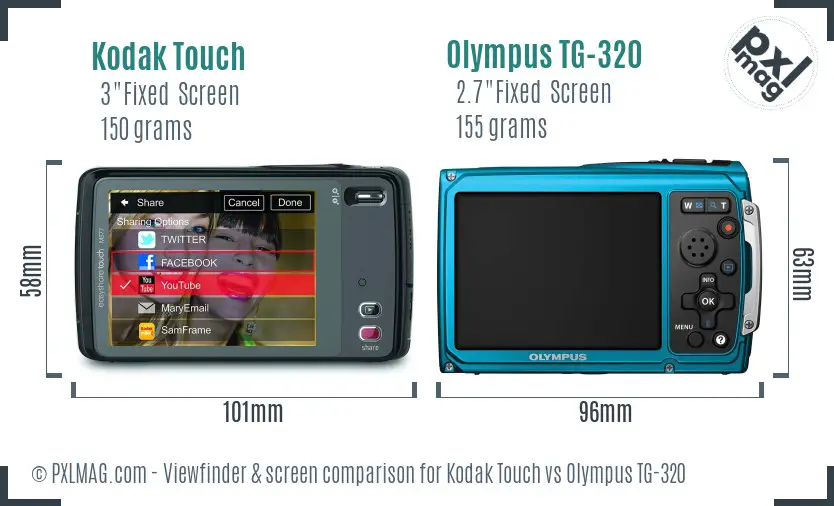 Kodak Touch vs Olympus TG-320 Screen and Viewfinder comparison