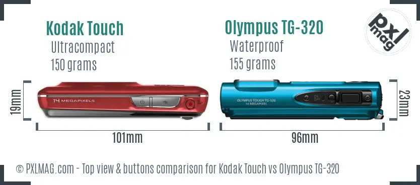 Kodak Touch vs Olympus TG-320 top view buttons comparison