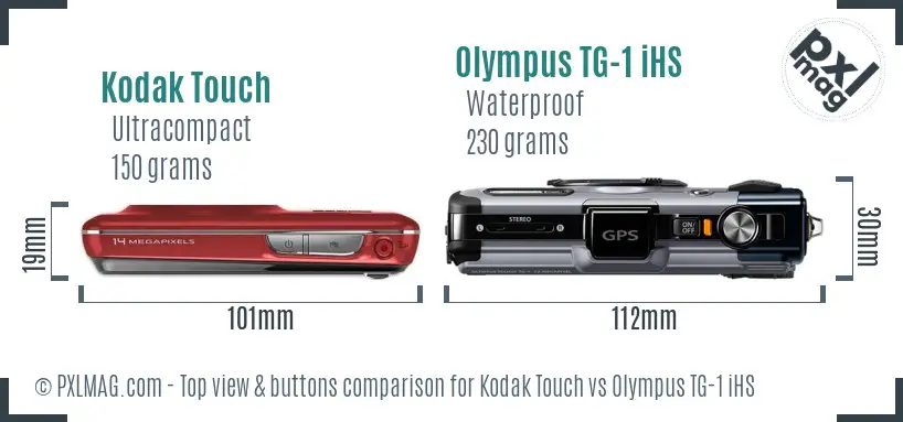 Kodak Touch vs Olympus TG-1 iHS top view buttons comparison