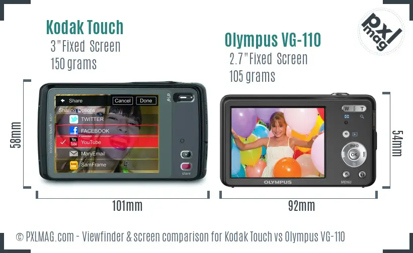 Kodak Touch vs Olympus VG-110 Screen and Viewfinder comparison