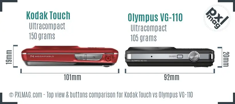 Kodak Touch vs Olympus VG-110 top view buttons comparison