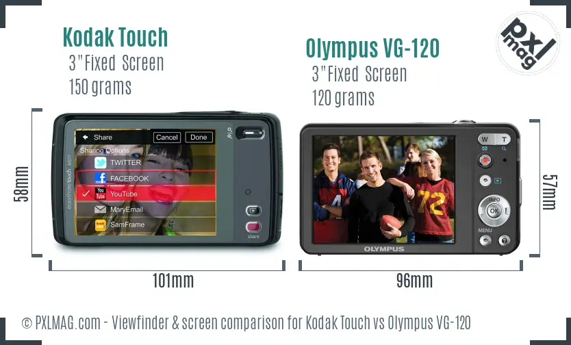 Kodak Touch vs Olympus VG-120 Screen and Viewfinder comparison
