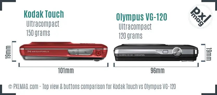 Kodak Touch vs Olympus VG-120 top view buttons comparison