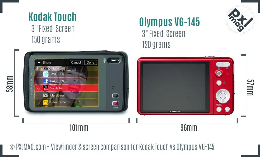 Kodak Touch vs Olympus VG-145 Screen and Viewfinder comparison