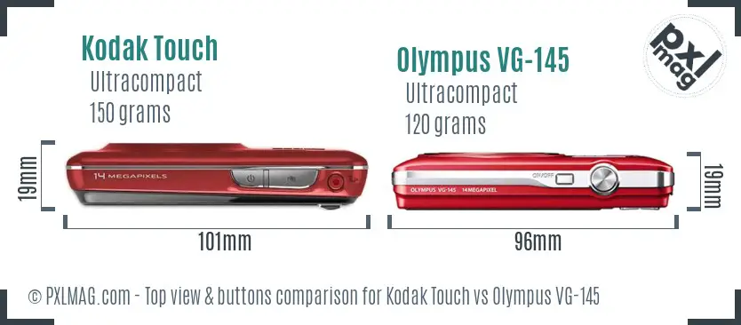 Kodak Touch vs Olympus VG-145 top view buttons comparison