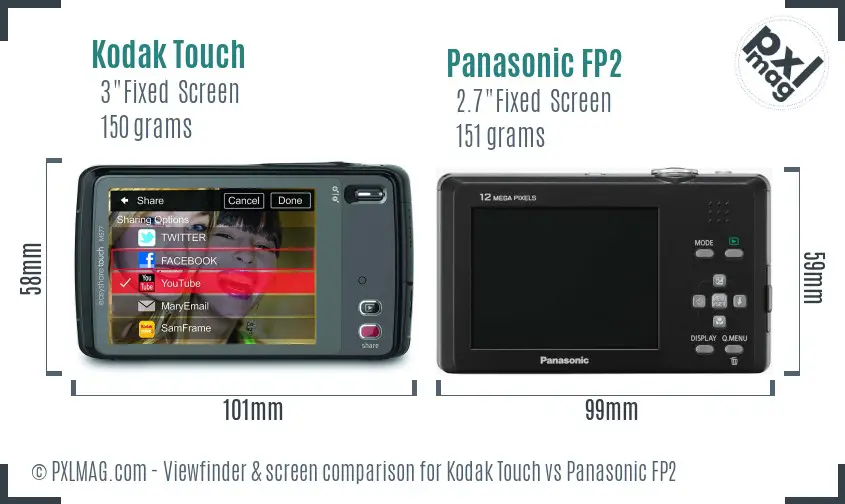 Kodak Touch vs Panasonic FP2 Screen and Viewfinder comparison